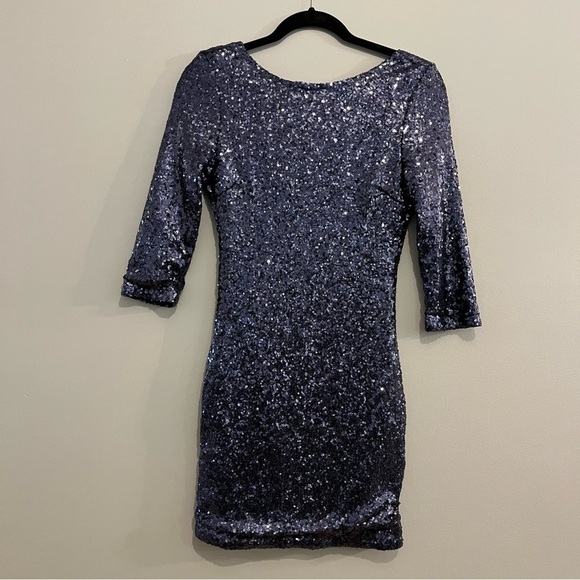 TOBI Navy Blue Sequin Glam Low Back Long Sleeve Party Cocktail Sexy Mini Dress - Picture 2 of 13